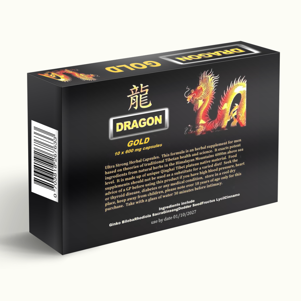DRAGON GOLD Enhancement 600mg x 10 Herbal Capsules/Pills (Gold Capsules) Erectile Dysfunction, Erection