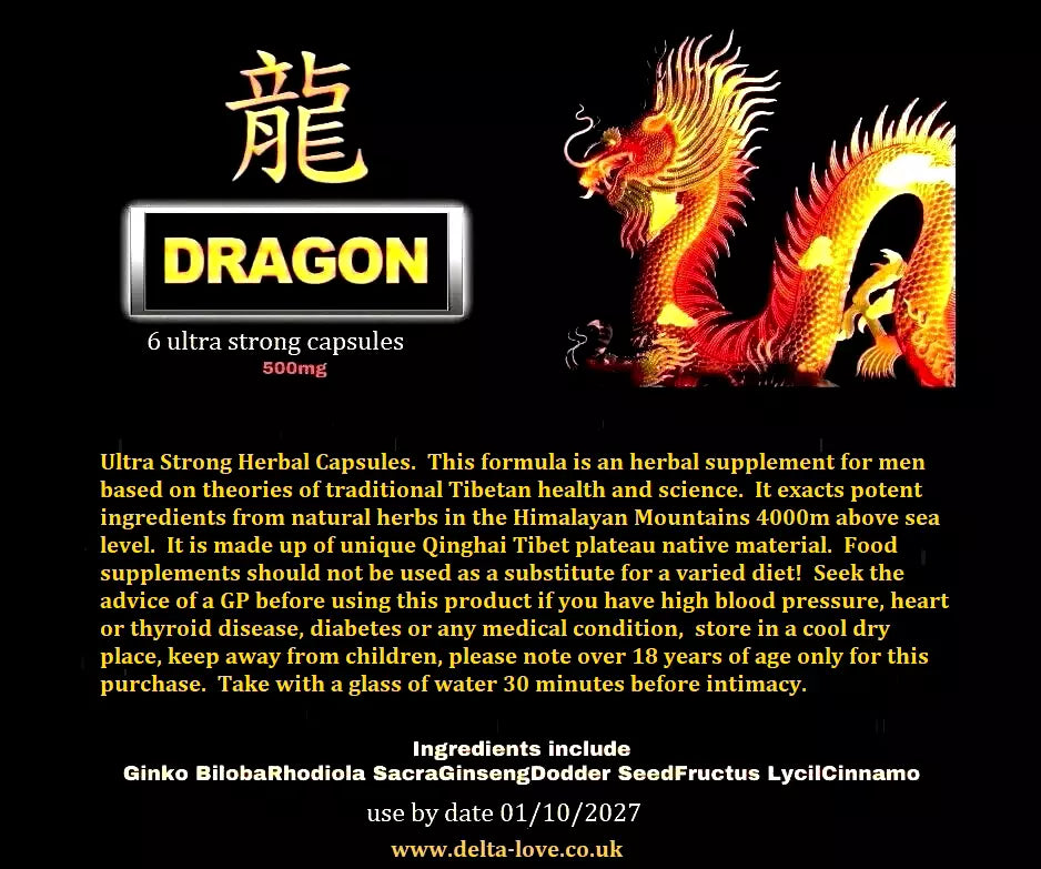 DRAGON ULTRA STRONG Enhancement 500mg x 6 Herbal Capsules/Pills, Erectile Dysfunction, Erection