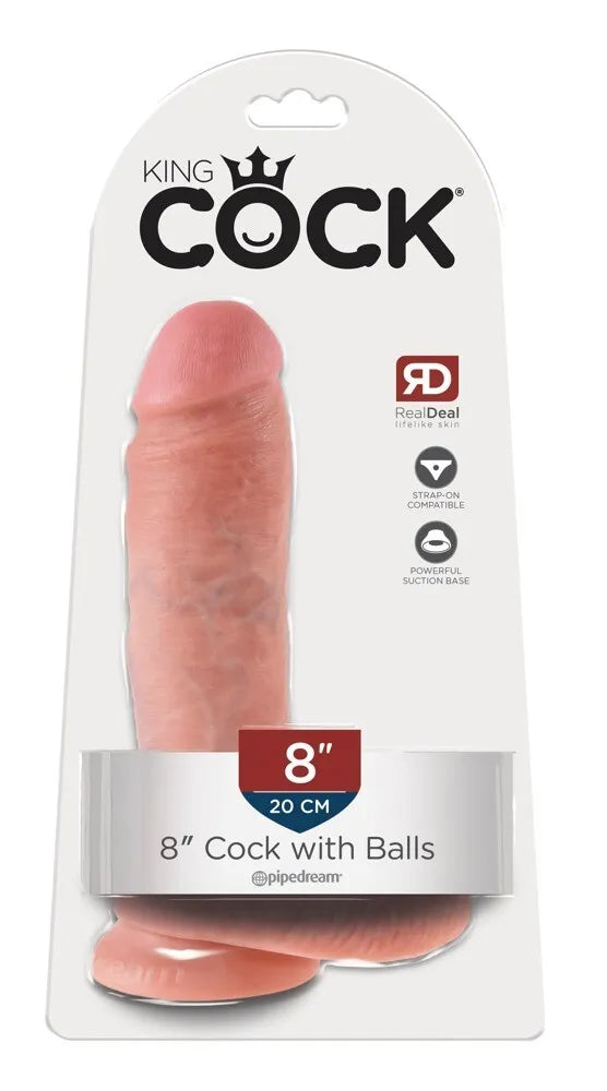King Cock Realistic Dildo with balls 8" Inch Suction Cup Strap-On Sex Toy