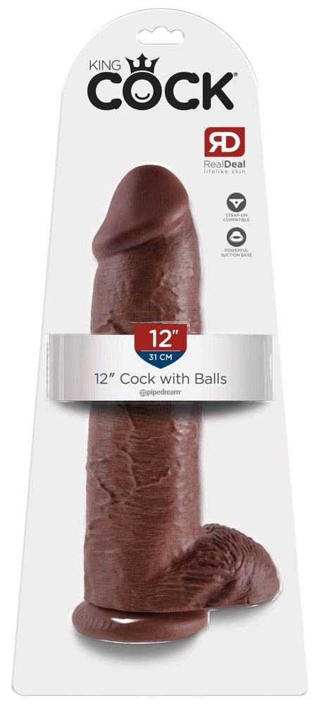 King Cock 12" Cock with Balls Dark