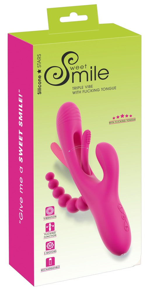 Sweet Smile Triple Vibe With Flicking Tongue