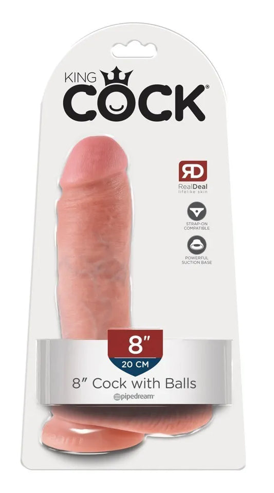King Cock Realistic Dildo with balls 8" Inch Suction Cup Strap-On Sex Toy