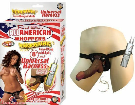 Afro American Whoppers Vibrating 8 Dong With Universal Harness Brown