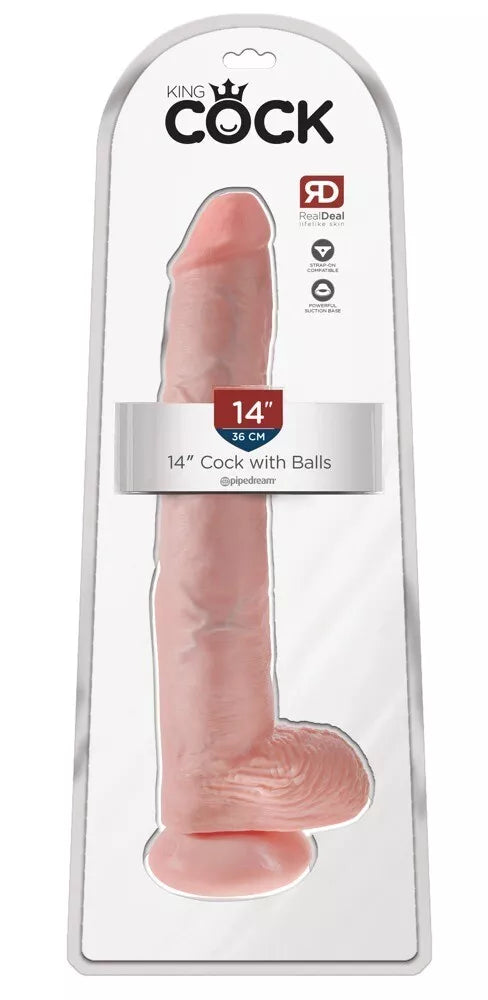King Cock Realistic Dildo with balls 14" Inch Suction Cup Strap-On Sex Toy
